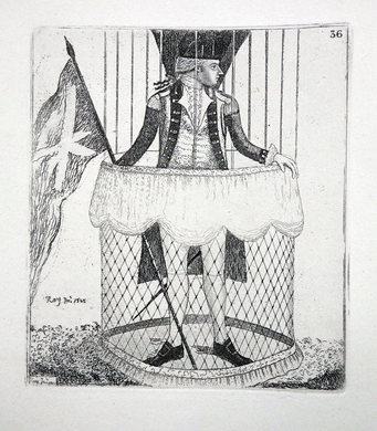 Vincent Lunardi, In his basket, ready to ascend   John Kay etching 18c